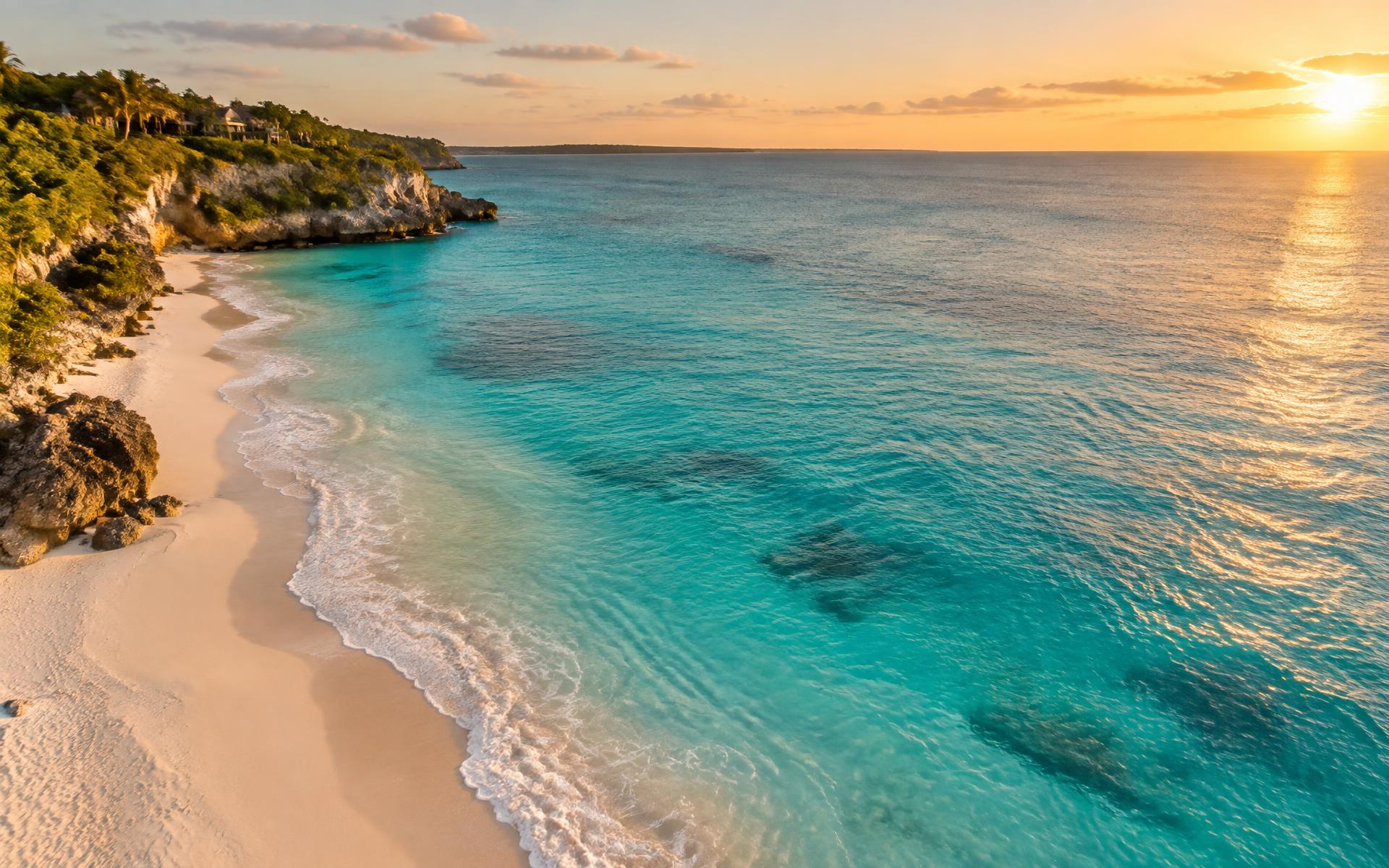 Turquoise coastline at golden hour